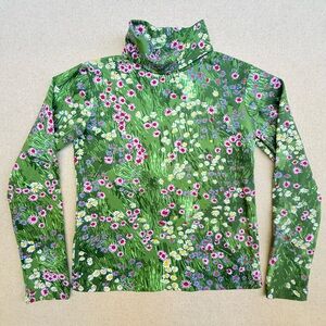 Nooworks Meadow Floral Turtleneck Long Sleeve Green Flowers Grass Colorful M